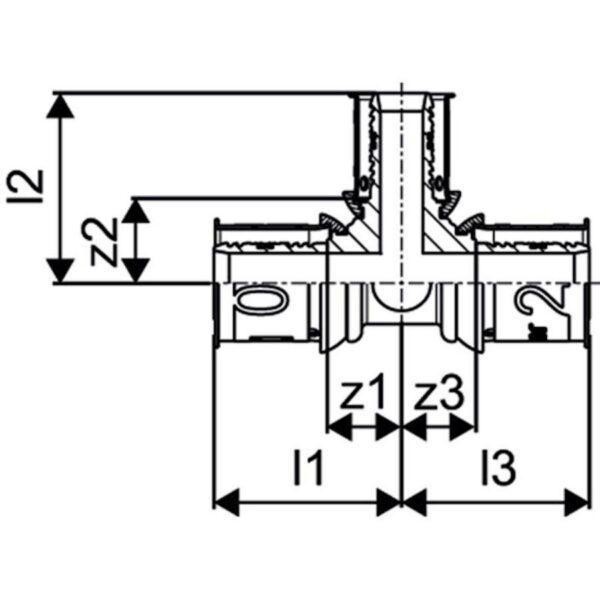 Uponor S-Press PLUS T-stuk verlopend Ø20x25x20mm - Afbeelding 3