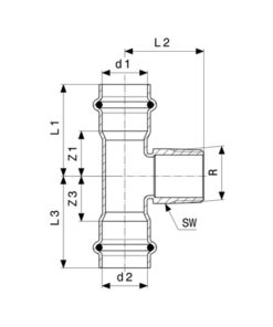 Viega Sanpress Inox RVS T-stuk met SC-contour pers x buitendraad x pers