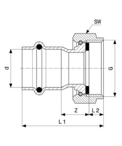Viega Sanpress Inox RVS overgangsstuk met SC-contour pers x binnendraad