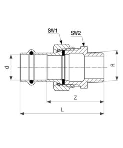 Viega Prestabo Staalverzinkt 3-delige schroefkoppeling met SC contour pers x buitendraad