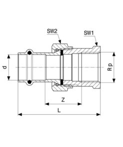 Viega Profipress Koper press 3-delige schroefkoppeling met SC contour pers x binnendraad