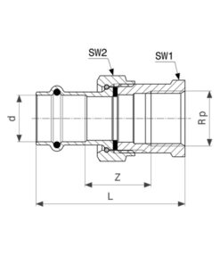 Viega Prestabo Staalverzinkt 3-delige schroefkoppeling met SC contour pers x binnendraad
