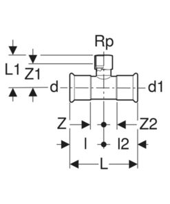 Geberit Mapress RVS press T-stuk binnendraad