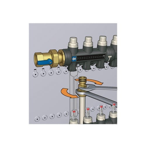 Caleffi Serie 671 Kunststof Vloerverwarming Verdeler 9 groeps 1" met debietmeters 6716I1 - Afbeelding 4